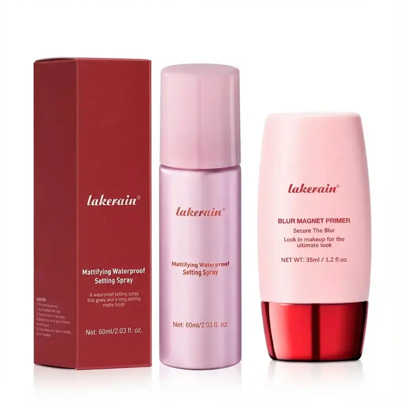 Lakerain Longwear Setting Spray & Blur Magnet Primer Bundle, 60ml Waterproof Mattifying Spray with 35ml Matte Moisturizing Base for Smooth, Long-Lasting Makeup