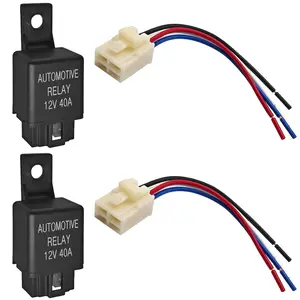 FLS821 Relay 12V 40A with Pigtail Wire Connector (Pack of 2) - Universal SPST 4-Pin Heavy Duty Automotive Relay with Pigtail Wire Connector