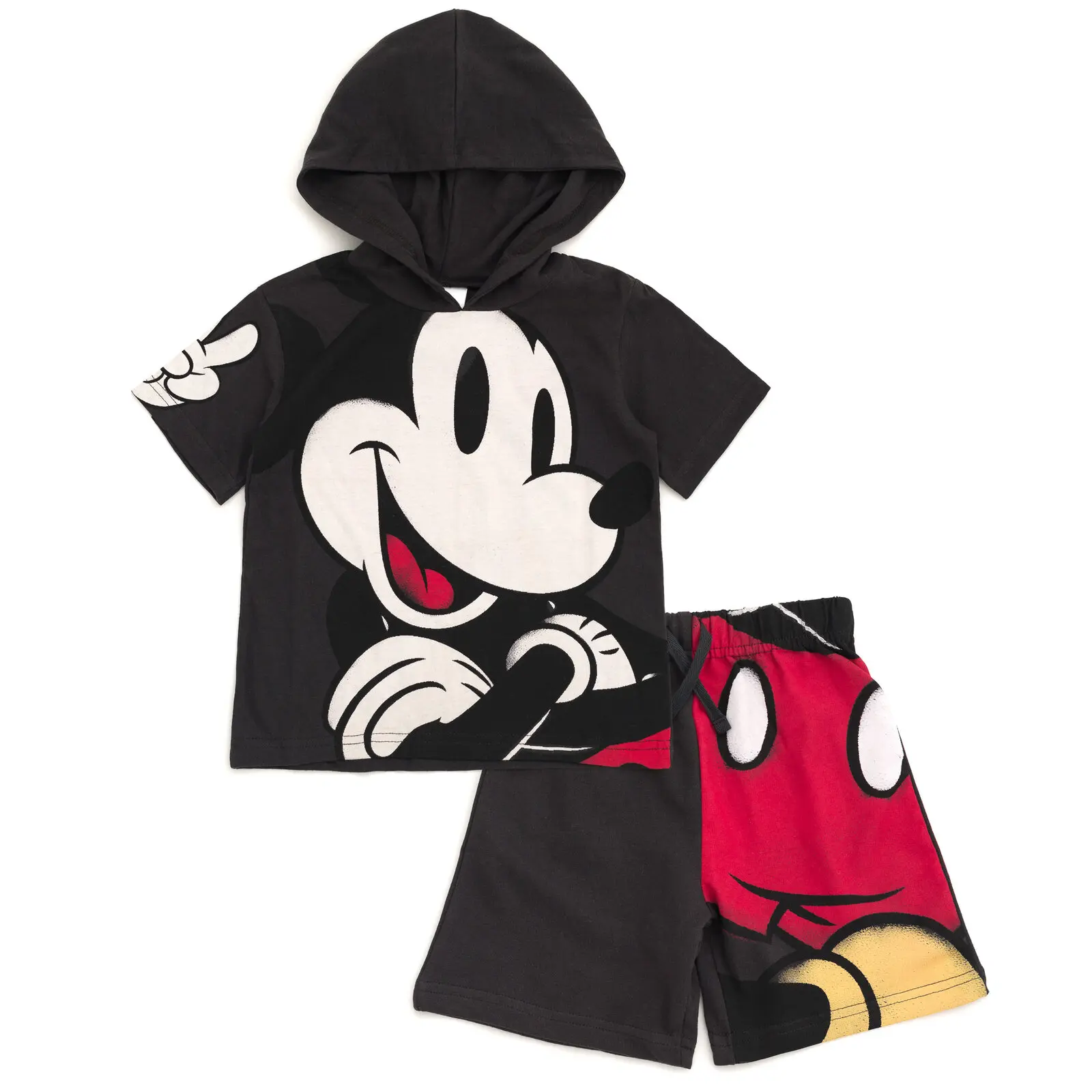 Disney Boys' Mickey Mouse 2-Piece Set, Cosplay Character Print Short Sleeve Hoodie & French Terry Shorts for Toddlers to Big Kids, Cosplay Outfit, Athletic Fit, Jersey Suit, 3+ Years, 3T, Character Graphics, Hooded Top, Oversized Prints, Playtime Wear