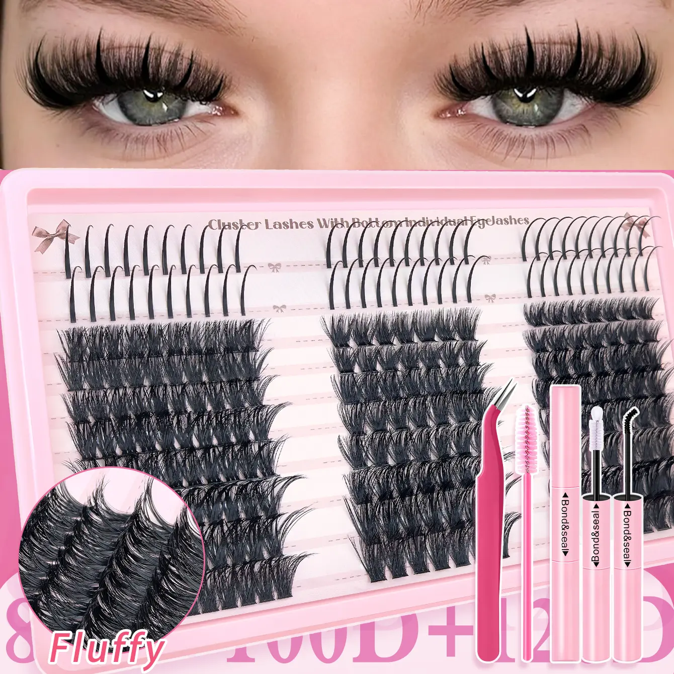 252pcs Natural Manga Lash Clusters Kit with Spiky Bottom Lashes, Wispy Fairy Fluffy Anime Cosplay Individual Cluster Eyelash Extensions Kit with Glue & Tweezer, C & D Curve 10-16mm Mixed Length DIY Eyelashes Makeup Kit for Beginners