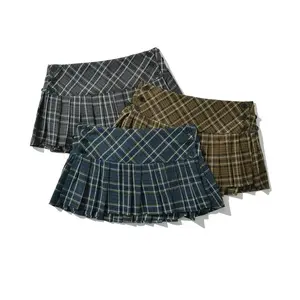 New styleSummer Mini skirts for woman vintage korean fashion plaid skirts for y2k skirts pleated green plaid skirts preppy style