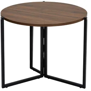 35-Inch Round Trifold Folding Table – Walnut Finish, Space-Saving Design with Black Iron Base
