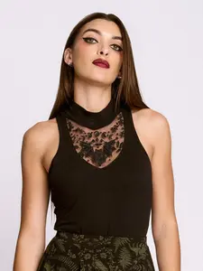 Bat Embroidered Mock Neck Tank