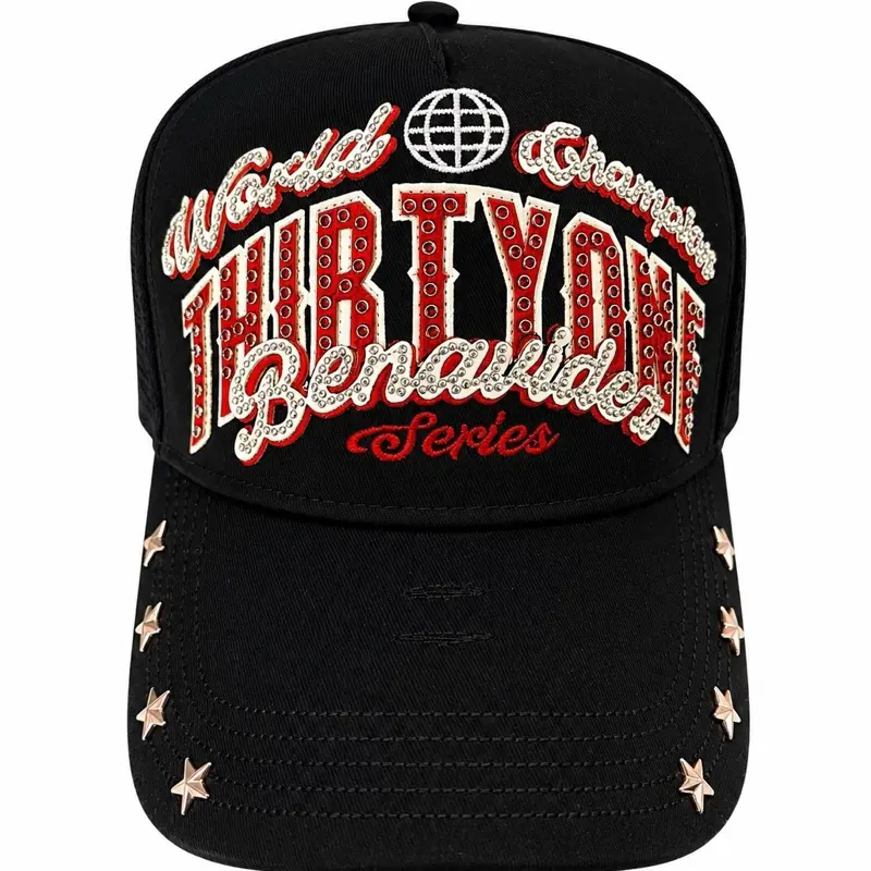 Unisex Fit Red-Black Rhinestone-Accented Baseball Cap, 2 Colors, Casual Daily Wear for Stylish Look