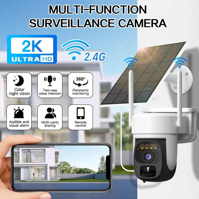 Solar Security Camera Outdoor Wireless, 2k Color Night Vision, Battery Powered Pir Motion Detection, WiFi Cameras for Home Surveillance, Outdoor Cctv, Monitoring, Remote