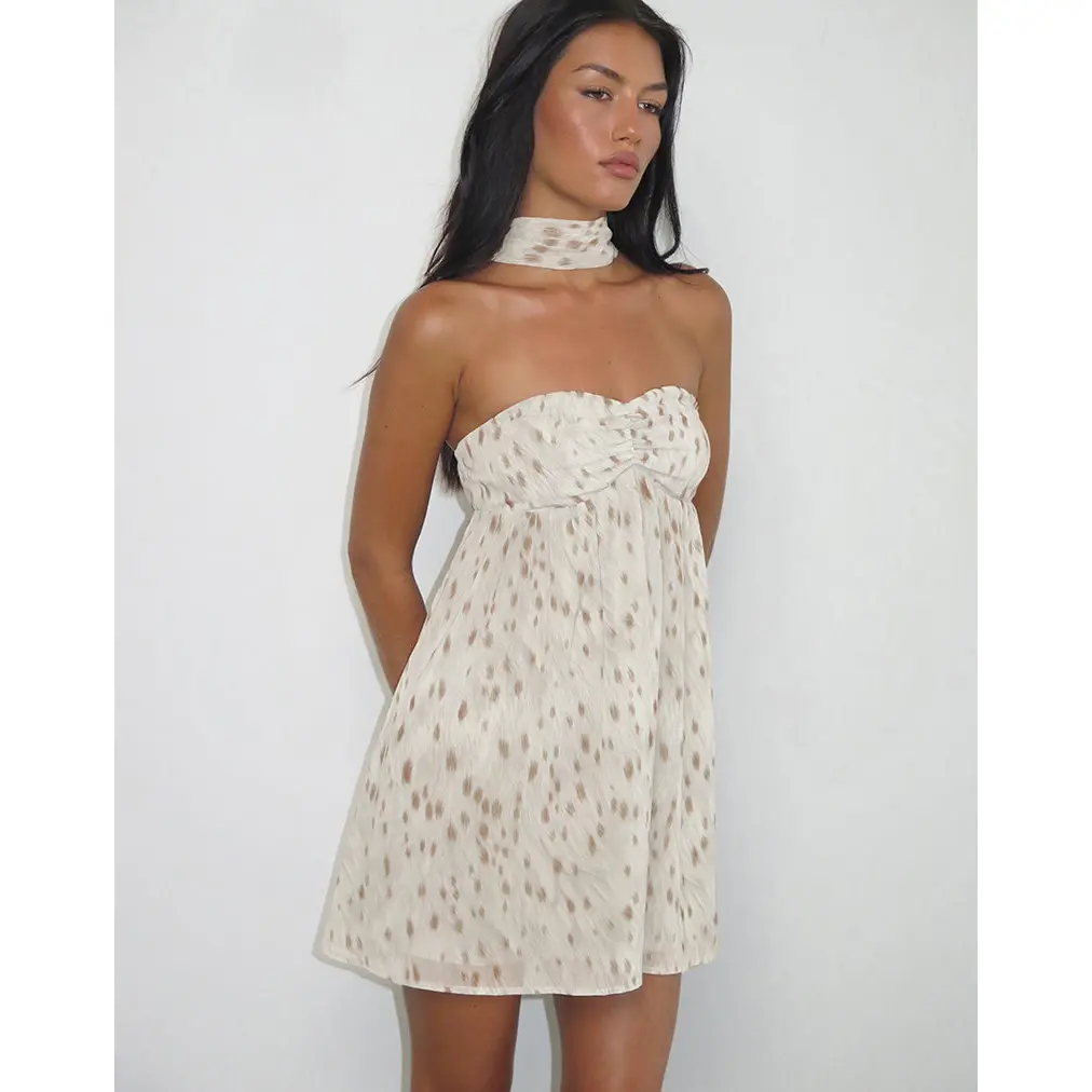 Yukio Bandeau Mini Dress in Ivory Bambi Print