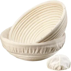 Bread Proofing Basket - 9inch Banneton Basket Set (2 pieces), sourdough proofing basket, round proofing bowl, handcrafted wicker basket with lining