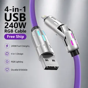 [Buy 1 get 1 free] 4-in-1 240W PD Fast Charging Cable, USB-C & USB-A to Lightning, Data Sync, Aluminum Alloy, Universal Smartphone Compatible, 3.28FT