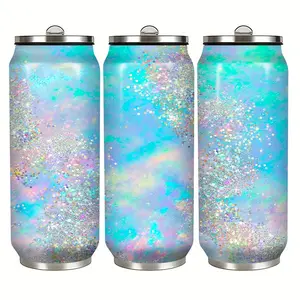 1pc  Pastel Rainbow Glitter 17oz Can Tumbler - Double Wall Vacuum Insulated Soda Can Mug
