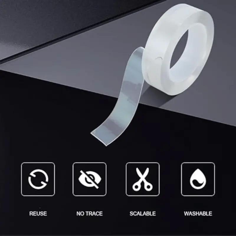 3PC Double Sided Nano Tape (30 Feet), Strong Adhesive Multi-Purpose Tape, Washable Reusable Transparent Durable Tape for Transparent Posters, Pictures, Home and Office Picture Hanging Strips