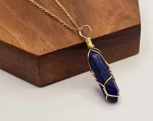 Wire Wrapped Lapis Lazuli Point Necklace - Stunning 18-Inch