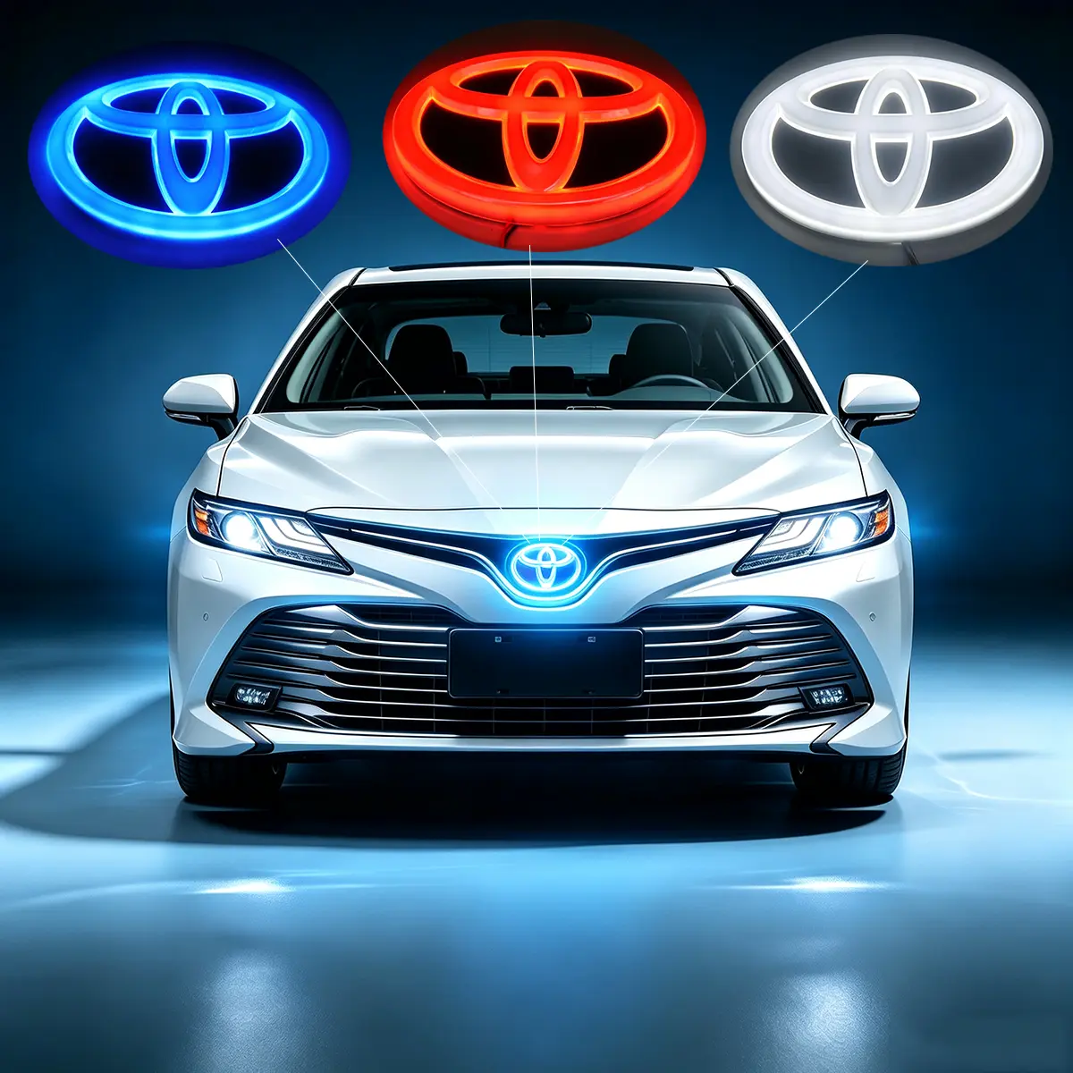High-Brightness LED Illuminated Toyota Car Logo Badge - Blue Glowing Front Grille Emblem Replacement with Waterproof Seal, Plug & Play Easy Installation, Fit for Toyota Prado Camry RAV4 Tacoma, Auto Modification for Night Driving Off-Road Trips, Cool Cust