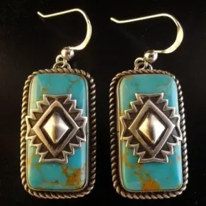 Bohemian Turquoise Dangle Earrings - Retro Ethnic Style with Synthetic Gems and 925 Silver Plating - Perfect for Parties and Engagements - Ideal Female Gift