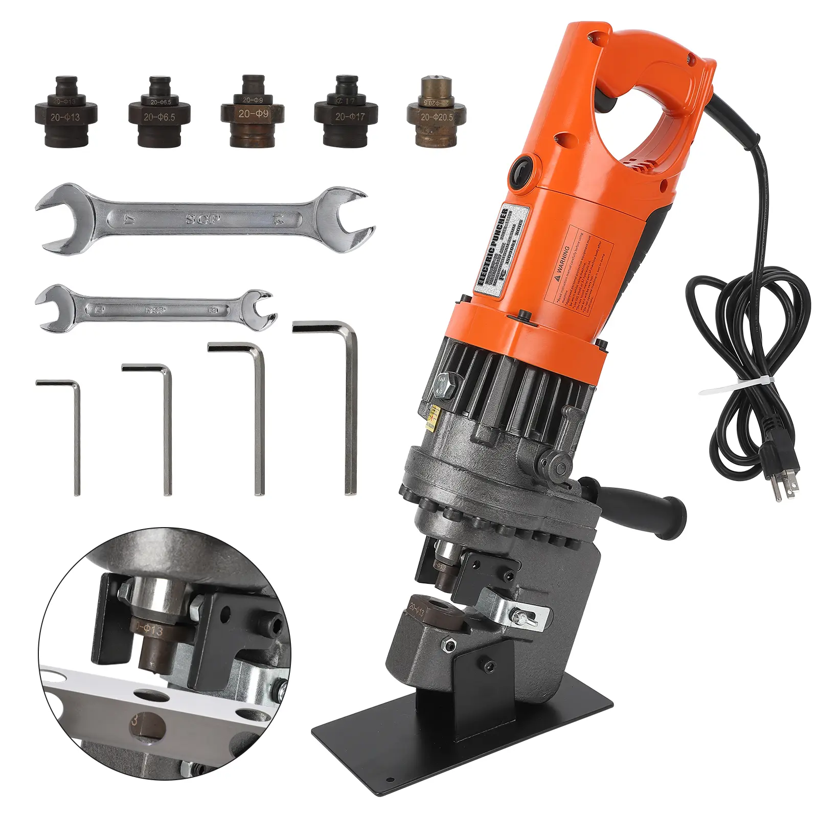 Heavy Duty Hydraulic Hole Puncher - 1200W Electric Punching Tool, 110V, 5 Dies, Portable & Ergonomic Design, Rapid & Accurate Punching, Industrial Plate Punch Tool for Copper, Construction Sites & Regional Projects