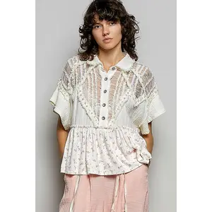 Tabby Cream Pearl and Lace Floral Top