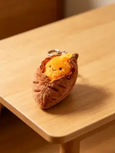 Roasted Sweet Potato Plush Keychain - Cute Food Plushie with Soft Plush & Keyring, Adorable Bag Charm for Backpack, Purse, Gift for Foodie Friends, Fuzzy Keychain, Keychain for Bags