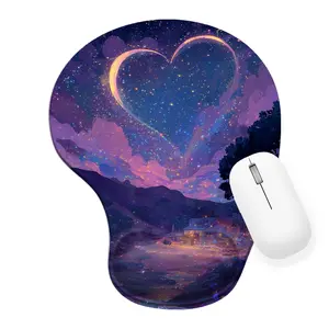Magical Nighttime Landscape Starry Sky Heart - Shaped Moon Silicone Wrist Rest Mouse Pad Desktop Accessory 8.98*7.56inch Ergonomic for Office Home Computer Use Perfect Gift