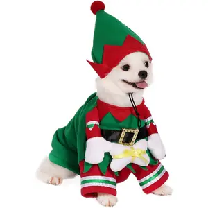 Dog Cat Christmas Elf Costume with Hat, Pet Christmas Winter Fleece Coat Clothes Puppy Xmas Outfit Apparel Timwaygo