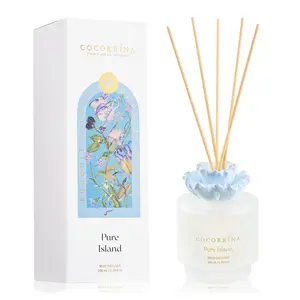 COCORRÍNA Gypsum Flower Reed Diffuser – Pure Island Scent, 6.76 oz Oil with 8 Sticks, Long-Lasting Home Fragrance for Bathroom Décor