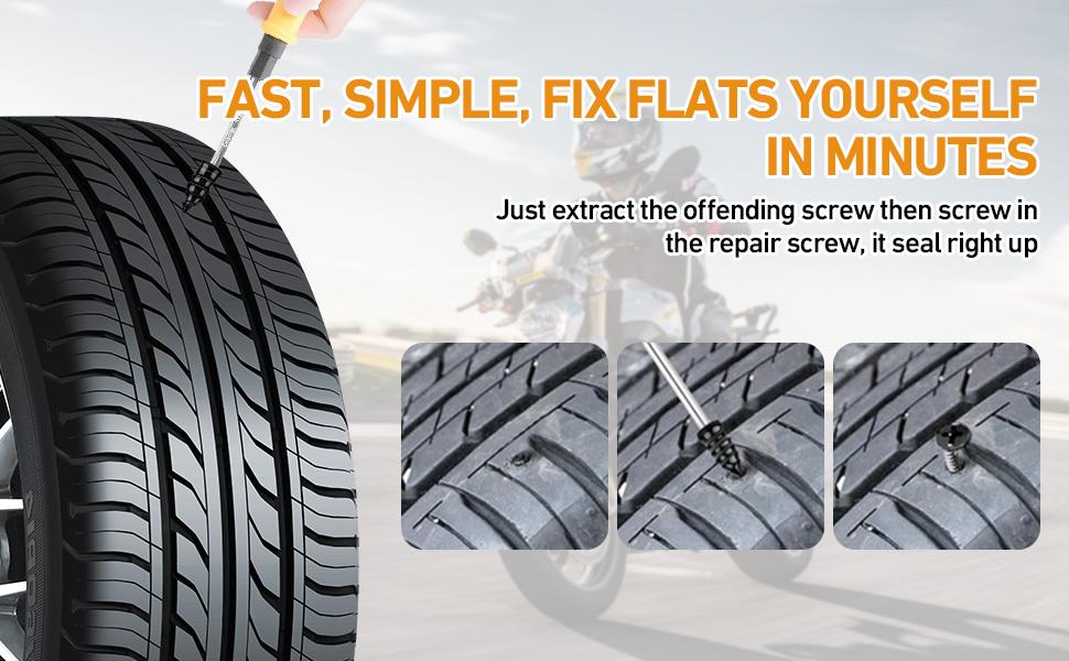 40 PCS Tire Repair Rubber Nails Kit with 2 Tubes of Black Tire Sealant Glue, 2026 New Screw in Tire Plugs Kit, Fast Self-Service Tire Repair Screws Kit for Car Motorcycle Truck Tractor Puncture Repair