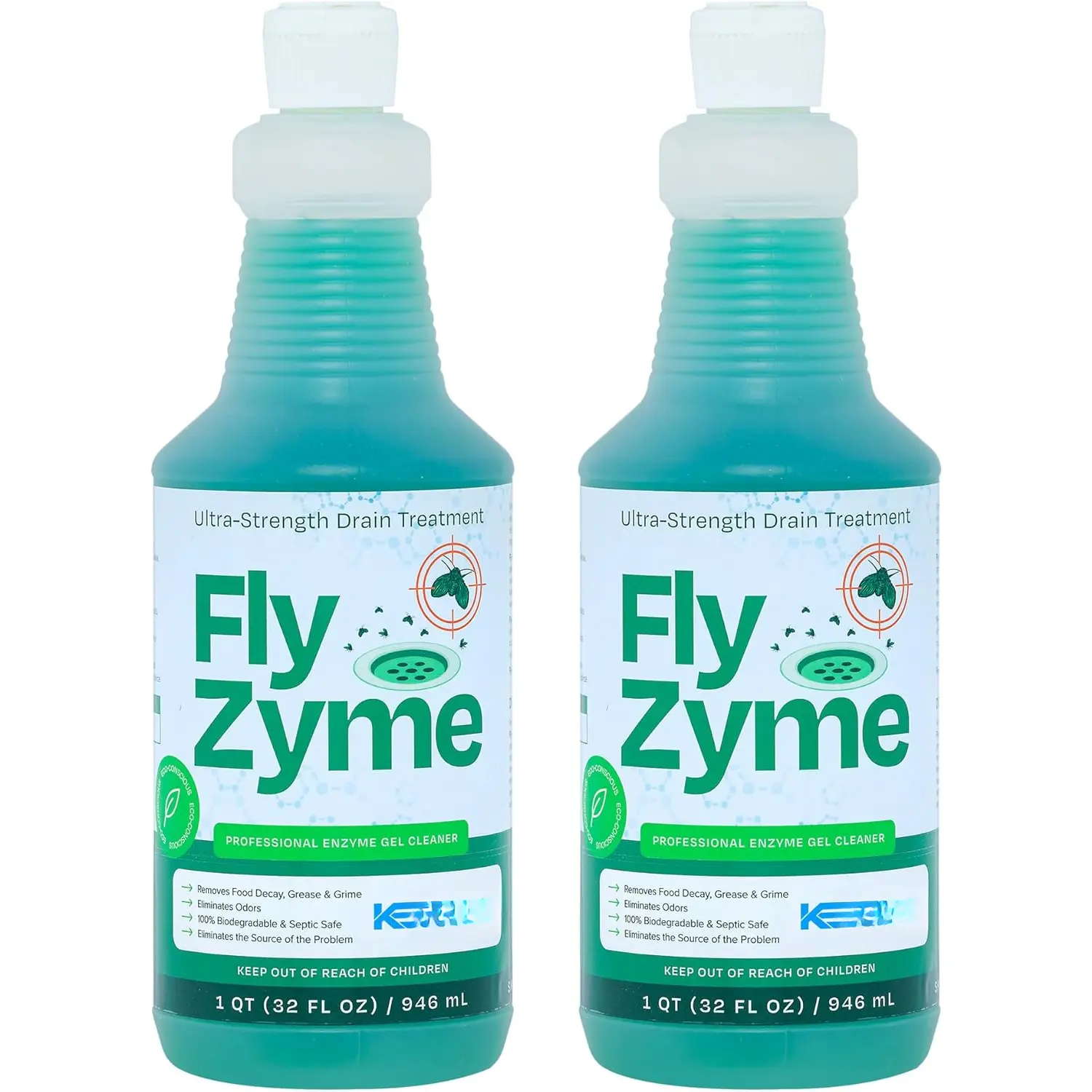 Fly-Zyme, Highly Concentrated Enzyme Drain Cleaner for Pipes, Drain Gel for Fruit Flies,   Degrader & Odor Neutralizer, 32 fl oz, Pack of 2