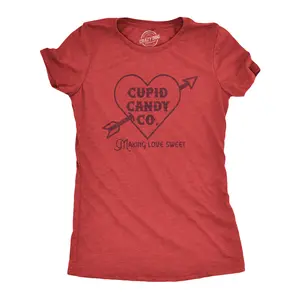 Womens Cupid Candy Co T Shirt Funny Valentines Day T shirts for Women Funny Womens T Shirts Cute Vintage Fashion Casual Ladies T-Shirt Gift Love Tops for Women Women's Novelty Tees Red -