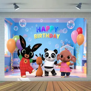 Cartoon Anime Bing Bunny Happy Birthday Banner, Backdrop Party Photography Background, Wall Art, Outdoor Home Decor, Party Supplies