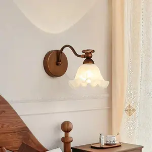 French Cream Style Wall Lamp Orchid Bell Flower Iron Body with Warm LED Light for Bedroom Corridor Galss Master Bedside Lamp