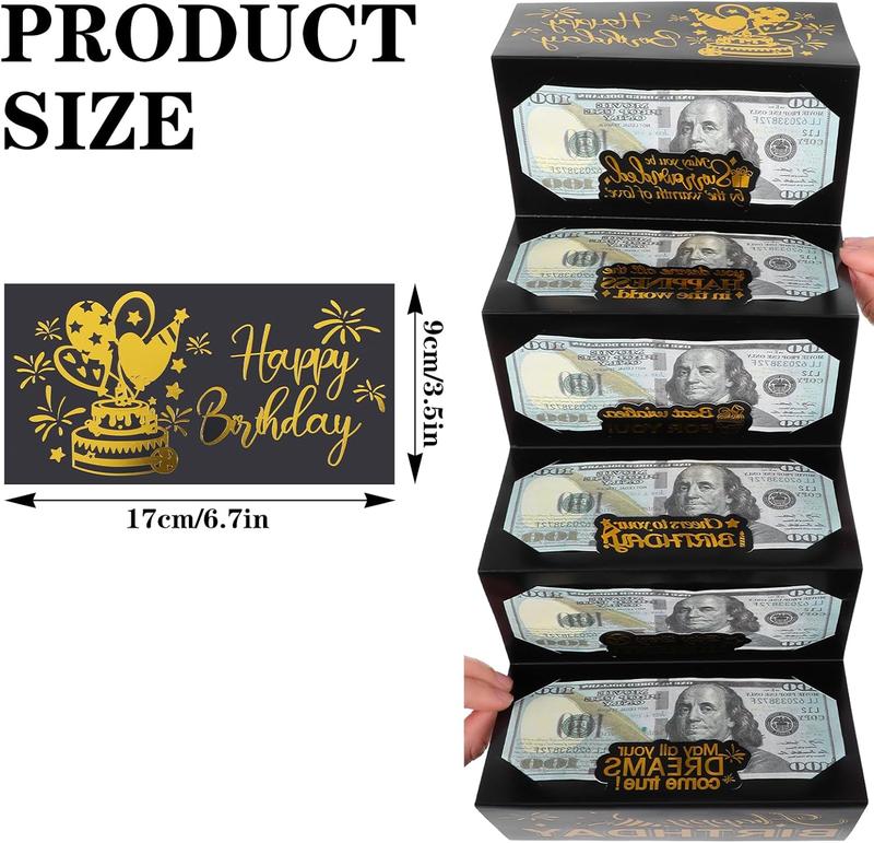 4Pack Birthday Dollar Folding Black/Pink Envelopes Gold Stamping Gift Pack with 6Slot DIY Holiday Cash Envelopes for Party Festive Decorations Money Birthday Cards with Envelopes Surprise Birthday Gifts Valentine's Day Gifts Christmas Gifts Party Supplies