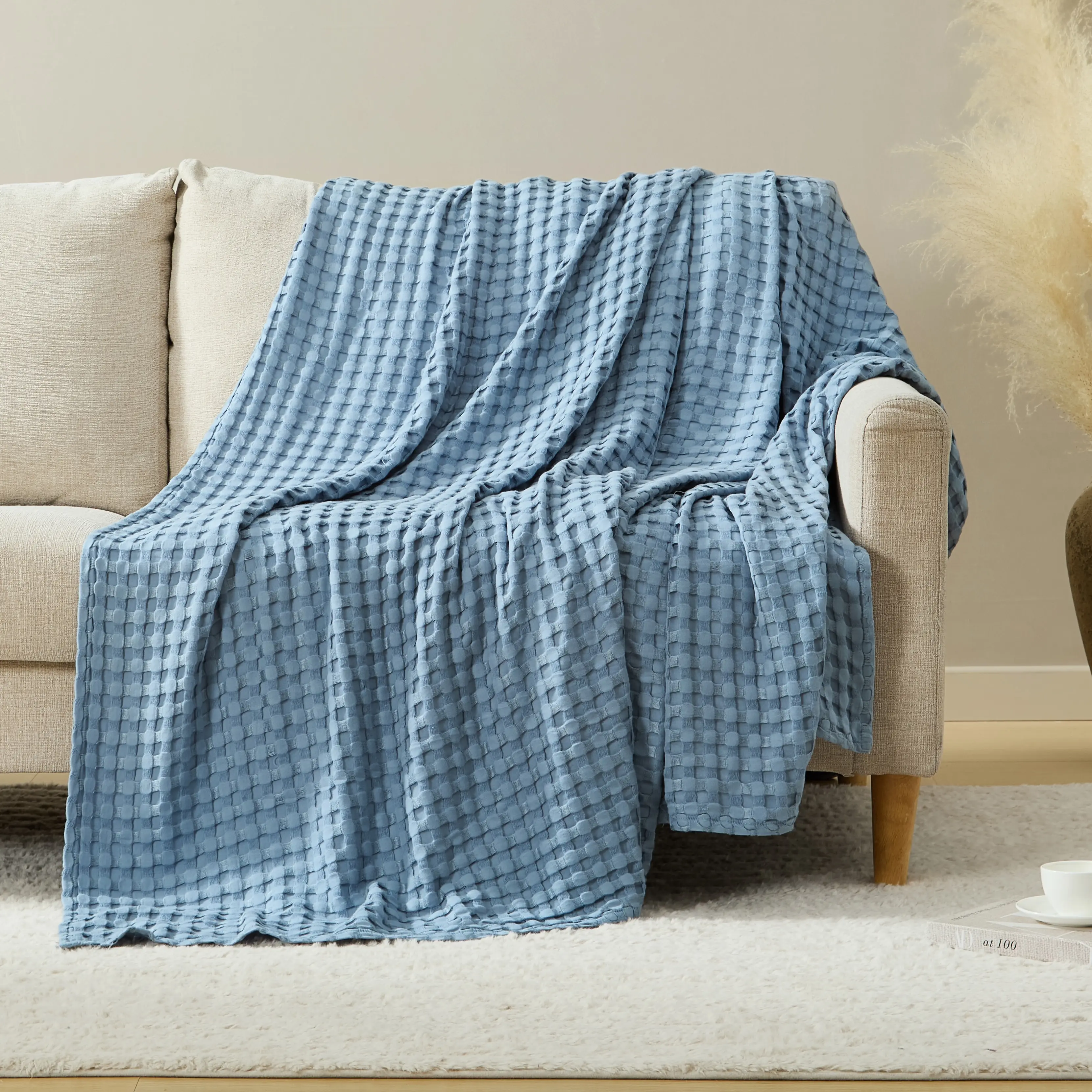 CGK | Waffle Bamboo Blend Cooling Blanket, Lightweight & Breathable Comfort All Seasons Blanket
