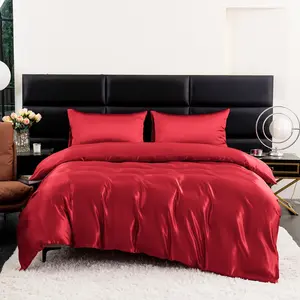 3pcs Polyester Satin Bedding Set, Pure Color Duvet Cover Kit (1 Duvet + 2 Pillowcases), Breathable and Smooth, Soft Comfort, Valentine's Gift, Soft Bedding Sets