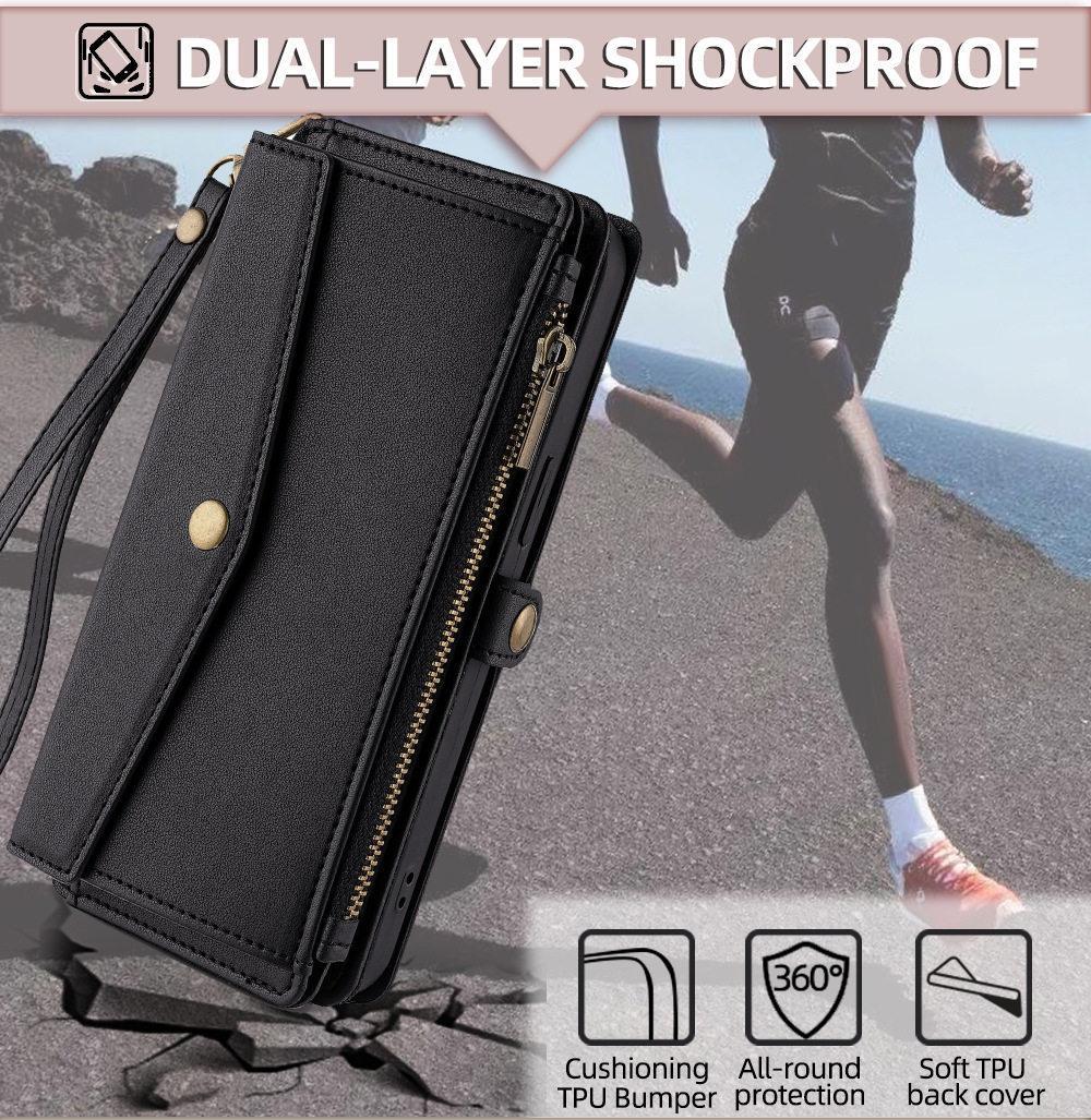 for iphone 17 pro max cases 16 16Plus 15 14 13 12 Pro Max Air Crossbody Wallet Phone Case, PU Leather Flip Purse Case with 5 Card Slots, Zipper Pocket, Adjustable Shoulder & Wrist Strap, Kickstand, Magnetic Closure, Multi-Functional Protective Phone Cover