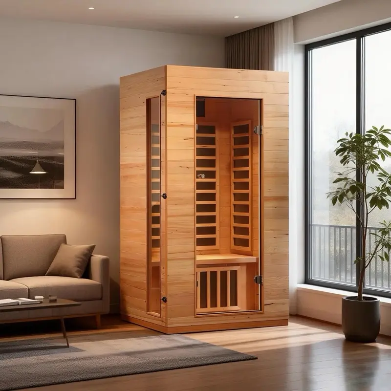 Hongyuan Indoor Hemlock FAR Infrared Sauna, 1-Person 75in Home Sauna with 6 Low EMF Carbon Heating Panels