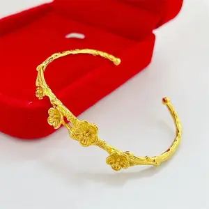 Women's Hand Bracelet Stainless Steel Flower Open Cuff Bangle Adjustable Wristband Wedding Jewelry Accessories Gifts
