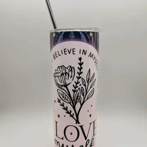 Self Love 20 oz Tumbler with Inspirational Design and Floral Motif for Daily Motivation