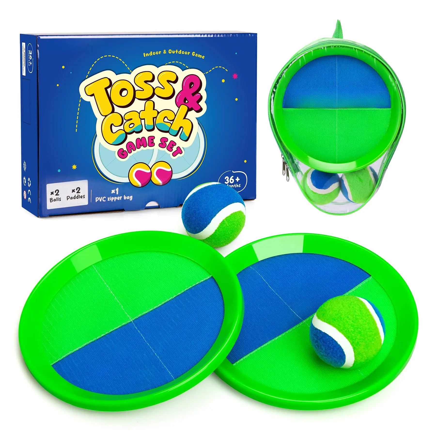 Everich Upgraded Toss And Catch Ball Game Set - Indoor Outdoor Games For 3-12  Beach Sand Pool Water Includes 2 Paddles Sticky Balls Great Birthday Easter Gifts