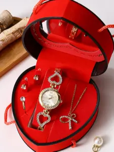 Luxury Festival Gift Set for Women, Jewelry Sets, Stainless Steel Watch Necklace Earrings Ring Box, Perfect Present for Family and Relatives
