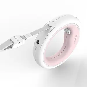 UFO Glow USB Retractable Dog Leash - Pink & Gray-White
