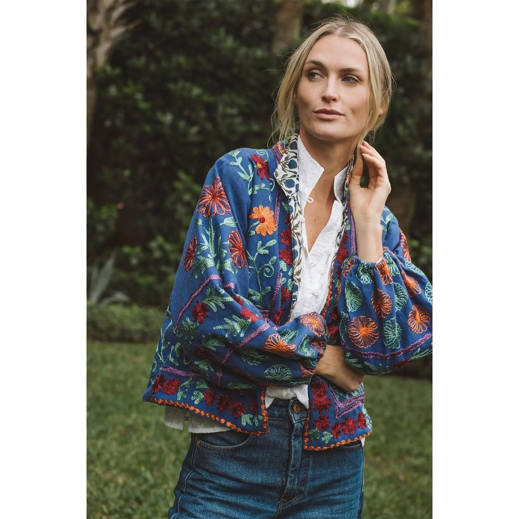 Suzani Blouson Jacket | Navy/Multi