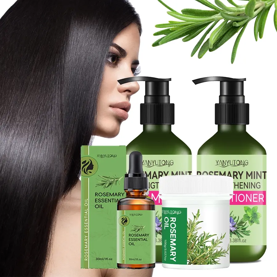 Rosemary Shampoo and Hair Care 4pcs set, Hair Treatment Set, Hair Care Kit, Haircare, including, conditioner, hair lotion, and hair care essential oil, deeply cleanses and strengthens hair, suitable for all hair types