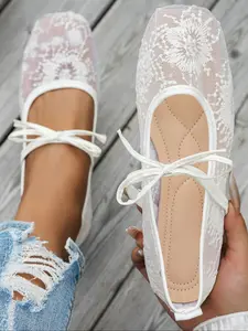 Women's Lace Flat Shoes, Fashionable Outdoor Casual Breathable Slip-On Loafers, Comfortable Round Toe Design, Perfect for Daily Wear