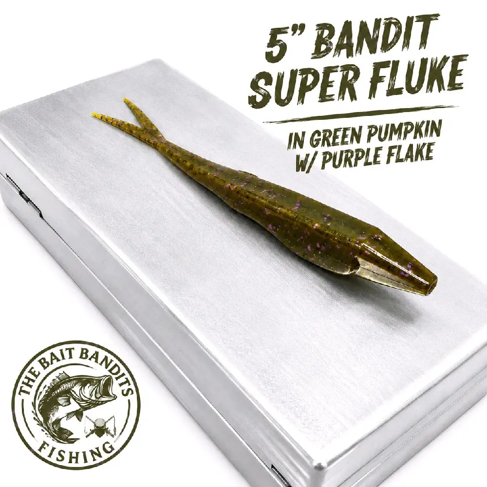 5” Bandit Super Fluke – Green pumpkin w/ purple e Flake (4ct) Inline Lures for Freshwater Fishing