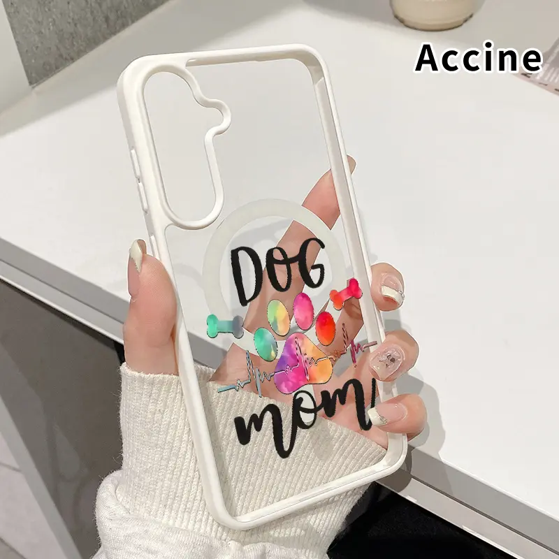 Magnetic Smartphone Case for Galaxy S22+ FE, S23 Ultra, S24 Plus, S25 - Cute Colored Dog Paws Pattern, Acrylic Back, TPU Edges, Shockproof, Ultra-Thin Handheld Cellphone Cover with Protection for Girls (Wireless-Friendly Gift)