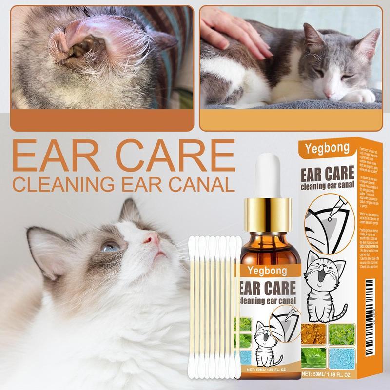 Pet Ear Cleanser Cat Dog Ear Mite Removal Ear Drops Ear Canal Cleaning Deodorizing with Cotton Swabslitter pellets, spray, litter tray, litter box, removal