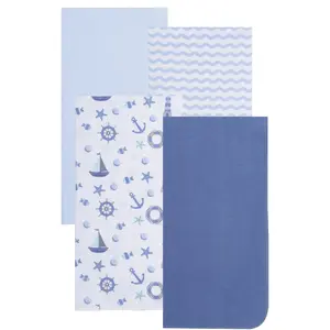 Everyday Kids 4 Pack Flannel Receiving Baby Blanket Set – Soft 100% Cotton Baby Essentials-Nautical/Wavy Stripes