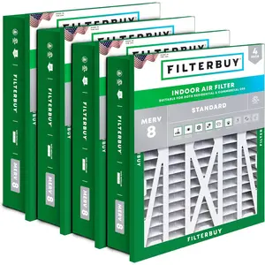 Filterbuy 20x25x5 Air Filter (4-Pack), Pleated MERV 8 Dust Defense HVAC AC Furnace Air Filters for Honeywell Return Grille