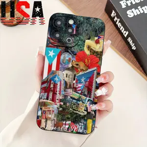 Puerto Rico Flag & Lion Artistic Case for iPhone 11/12/13/14/15/16 Pro Max Plus TPU Anti-Shock Protective Cover Festival Red