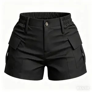 Women's plus size work pants with elastic high waistband pockets, work shorts with elastic waistband, loose fit, summer tactical shorts, women's bottom basic style