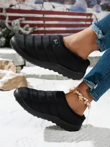 Waterproof cotton slippers for couples, flat bottomed anti slip warm home shoes, plus size cotton shoes, Indoor slippers