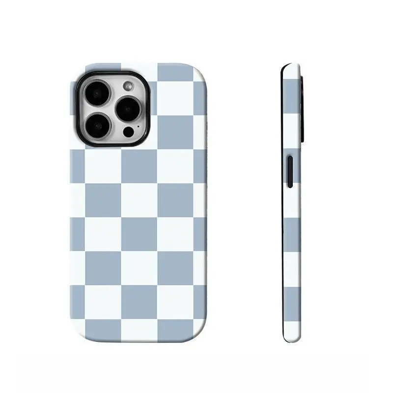 Light Blue and White Checkerboard Pattern Phone Case — Compatible with Samsung S26/S25/S24/S23/S22/S21, iPhone 17/16/15/14/13/12/11 phone cases. Drop-Resistant, Non-Slip, and Fade-Resistant.The Perfect Gift for Minimalist and Preppy Style Lovers.